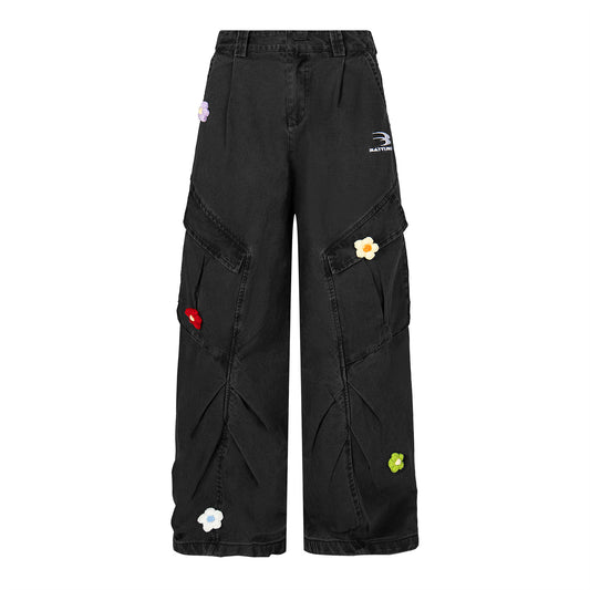 Flower Petal Embroidery Workwear Jeans