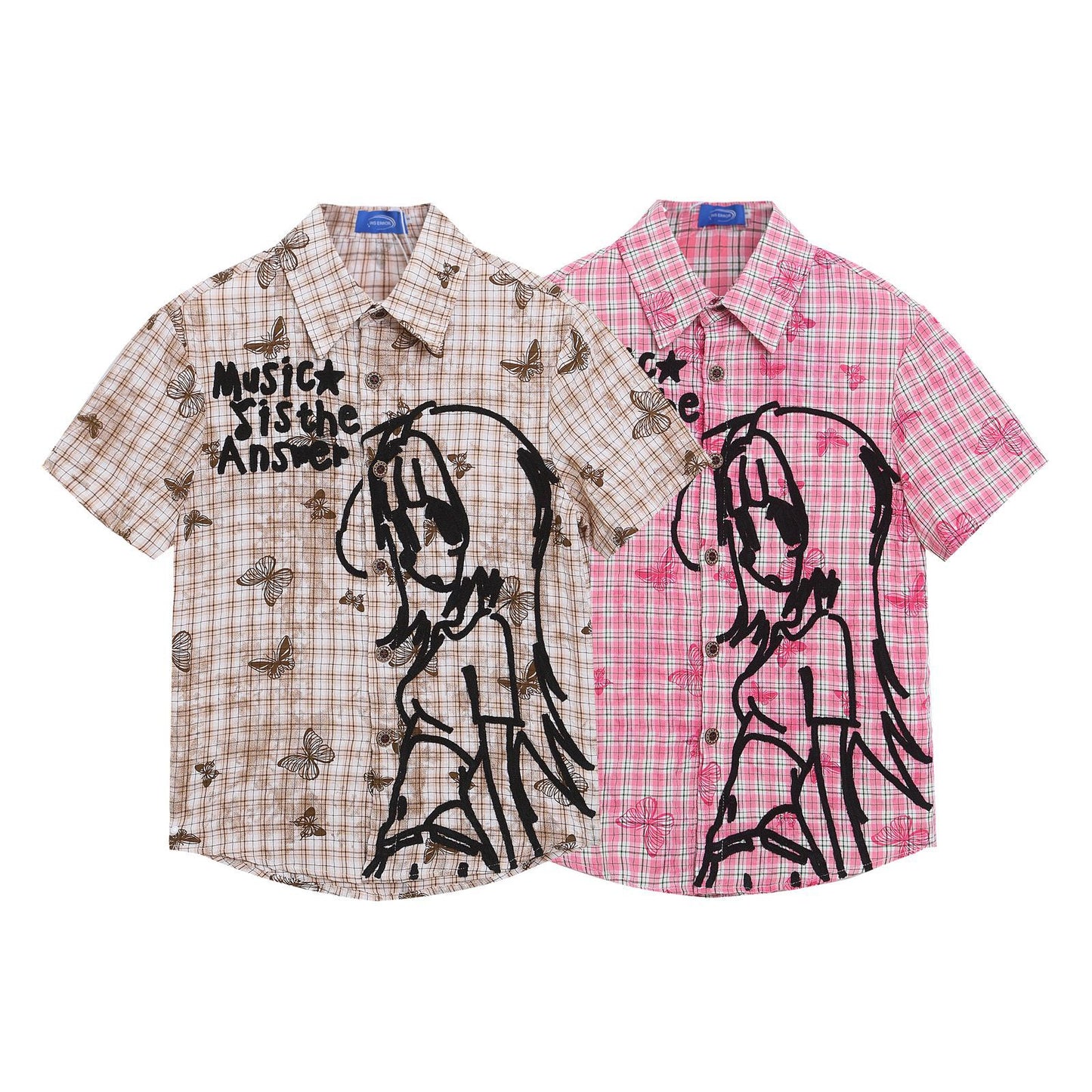 Playful Embroidered Checkered Short Sleeve Shirt for Women