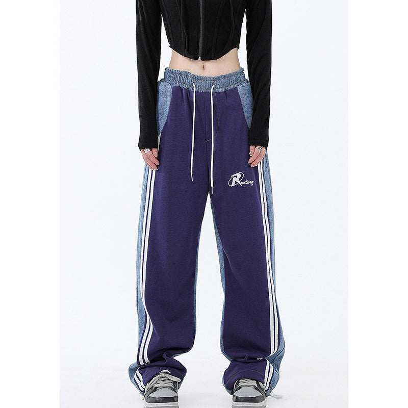 Harajuku Style Contrast Color High Waist Cropped Pants