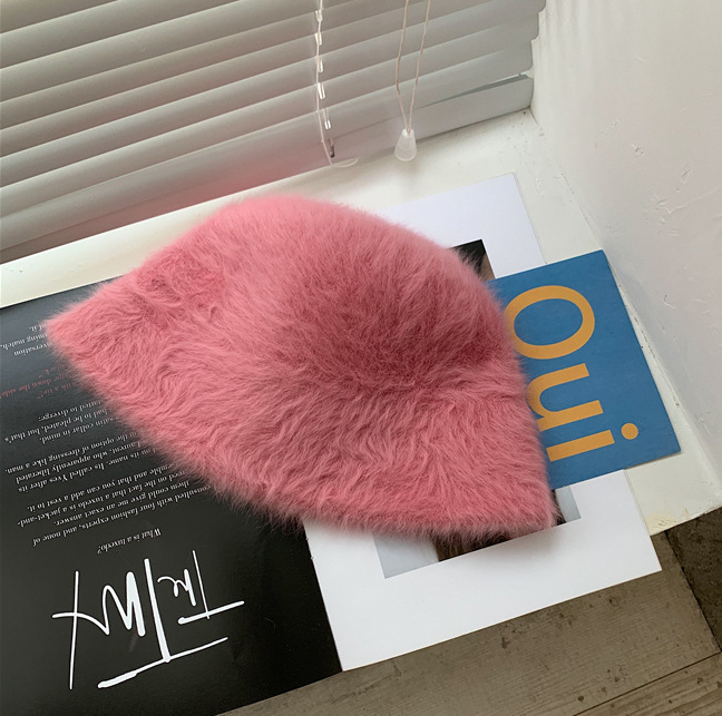 Harajuku Style Women's Solid Color Rabbit Fur Bucket Hat