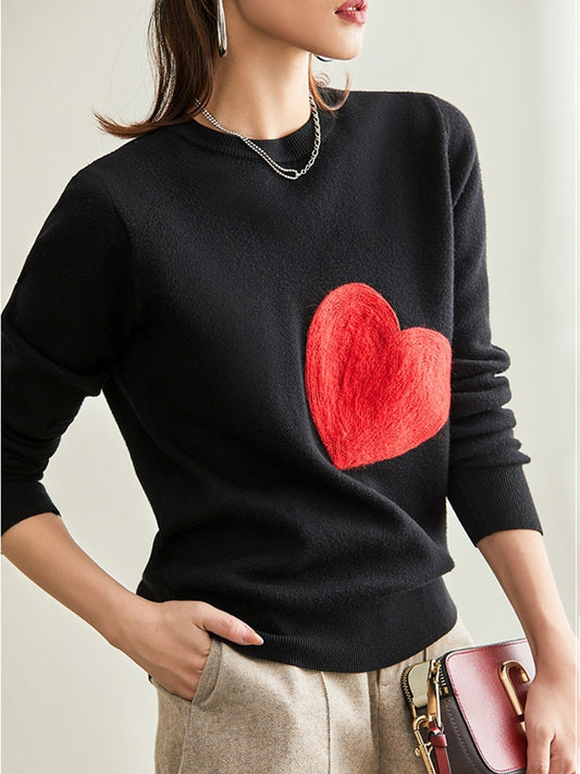 Harajuku Style Women’s Knit Sweater with Red Heart