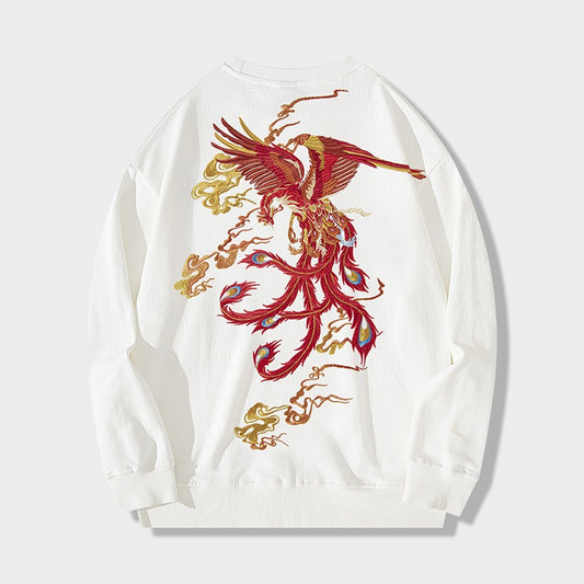 Harajuku Phoenix Embroidered Heavy Sweatshirt for Men