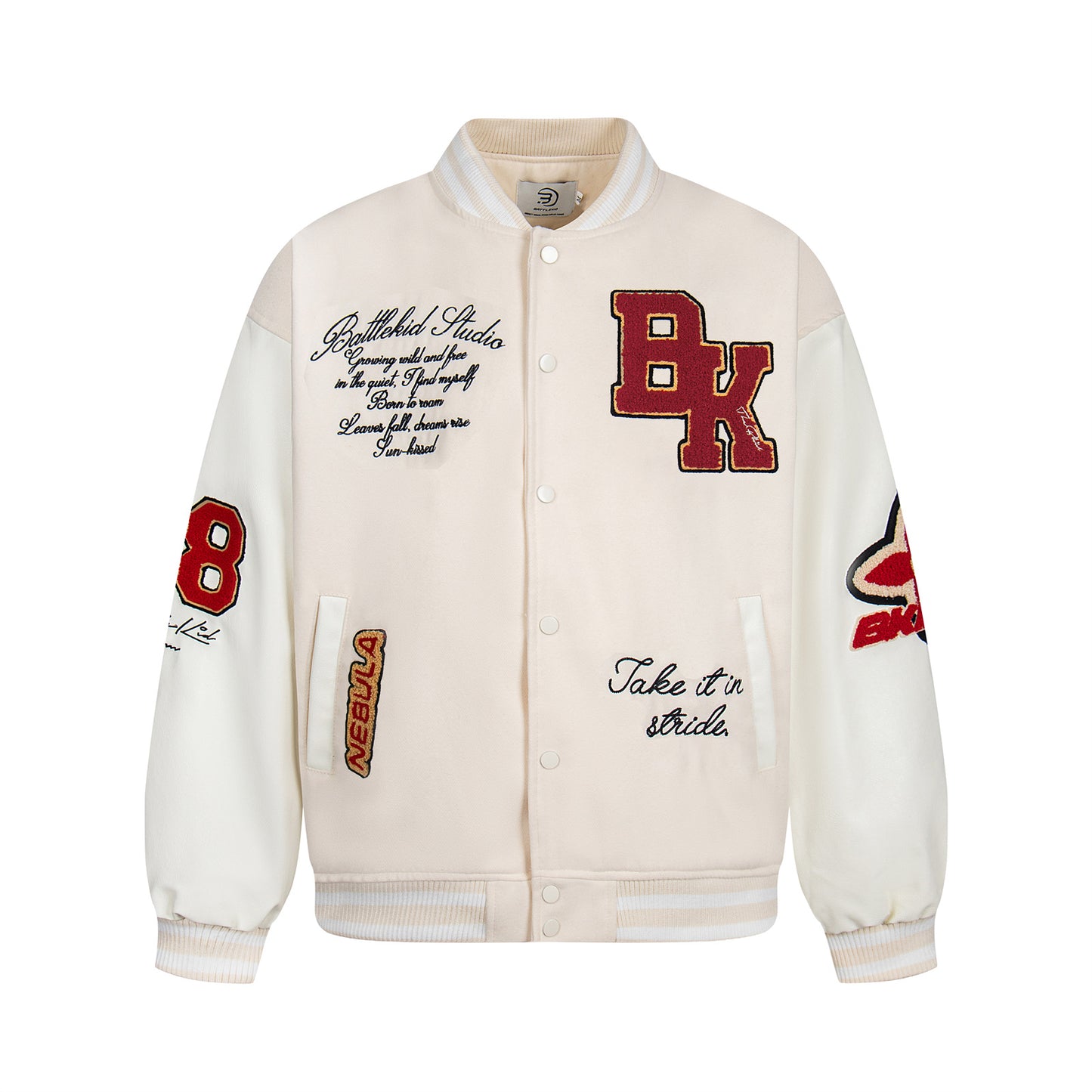 Retro Colorblock Letter Embroidery Bomber Jacket