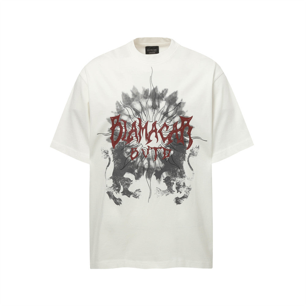 Harajuku Style Ink Lotus Abstract Print Short Sleeve T-Shirt