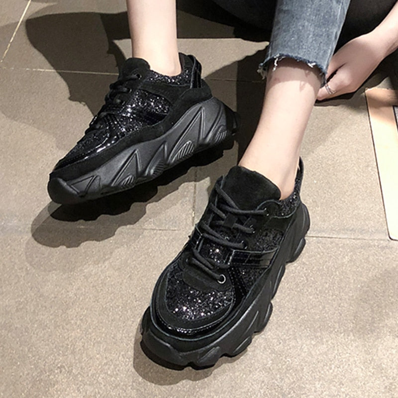 Harajuku Style Women’s Platform Sneakers – Chunky Black Wedges