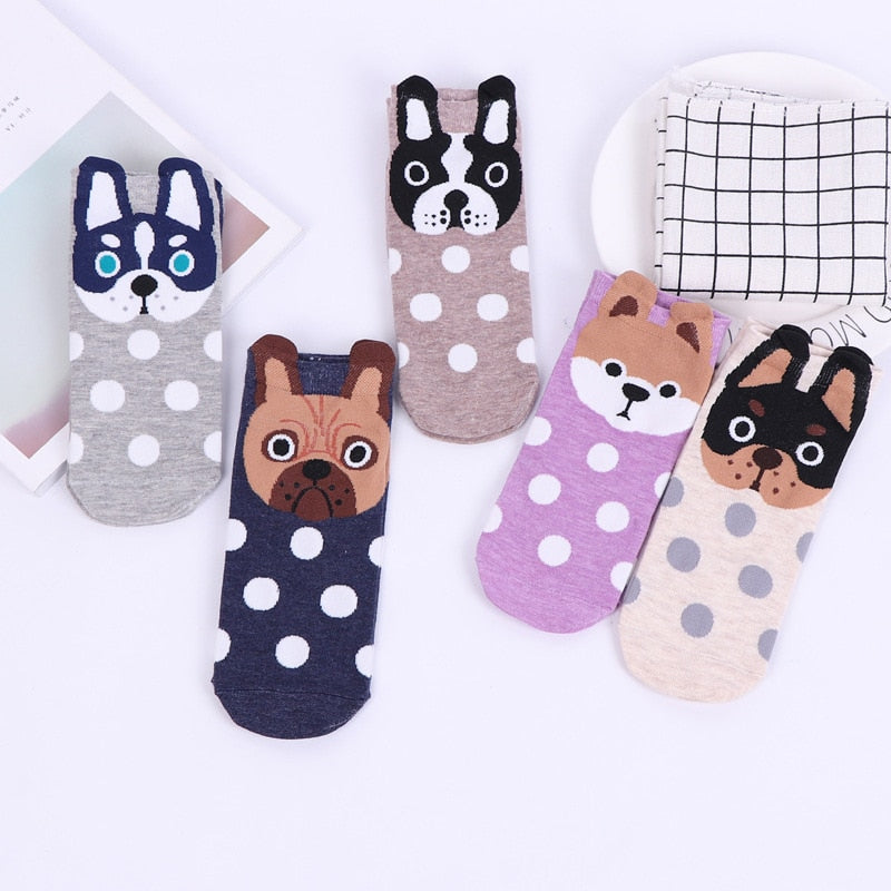 Kawaii Cartoon Cat & Dog Women’s Short Socks
