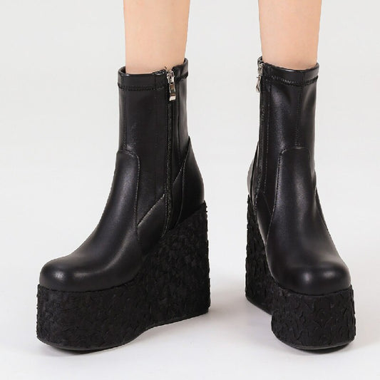 Women's Ankle Boots - Punk Style with High Platform Wedge Heels