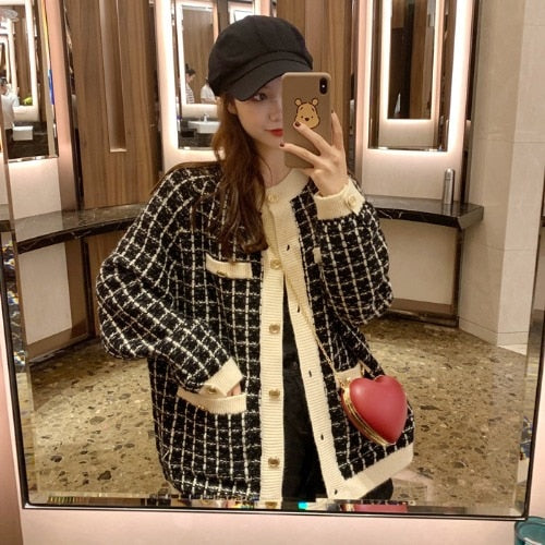 Harajuku Style Retro Plaid Cardigan Sweater Coat