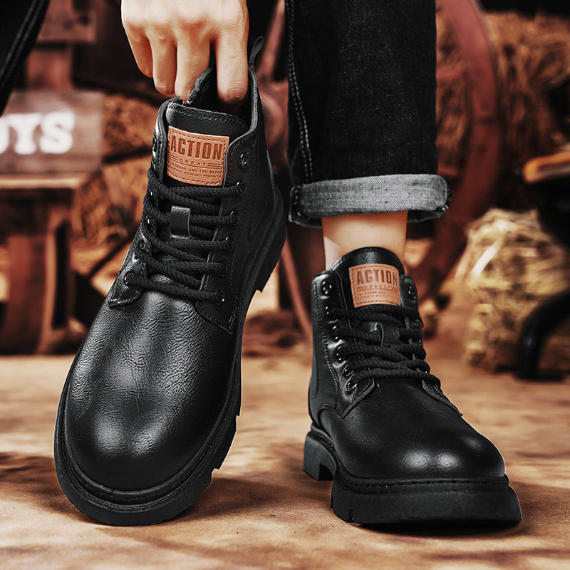 Men's Retro Harajuku Style Short Boots with Side Zipper