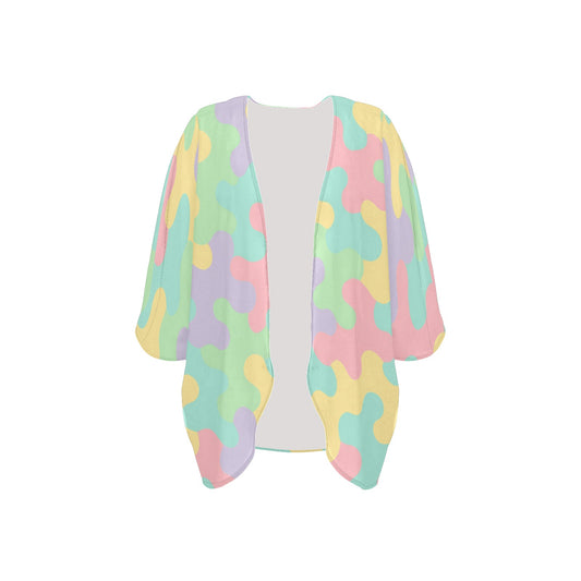 Harajuku Pastel Rainbow Camo Kimono Cover Up
