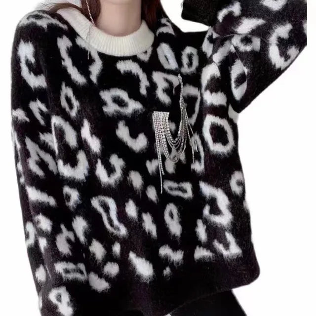Women's Casual Leopard Pattern Pullover Sweater