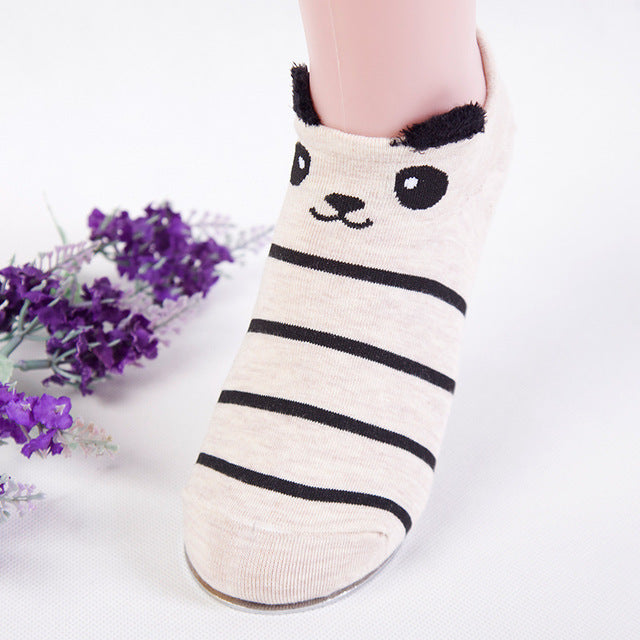 Kawaii Cat & Dog Cotton Socks for Women - Summer Boat Style