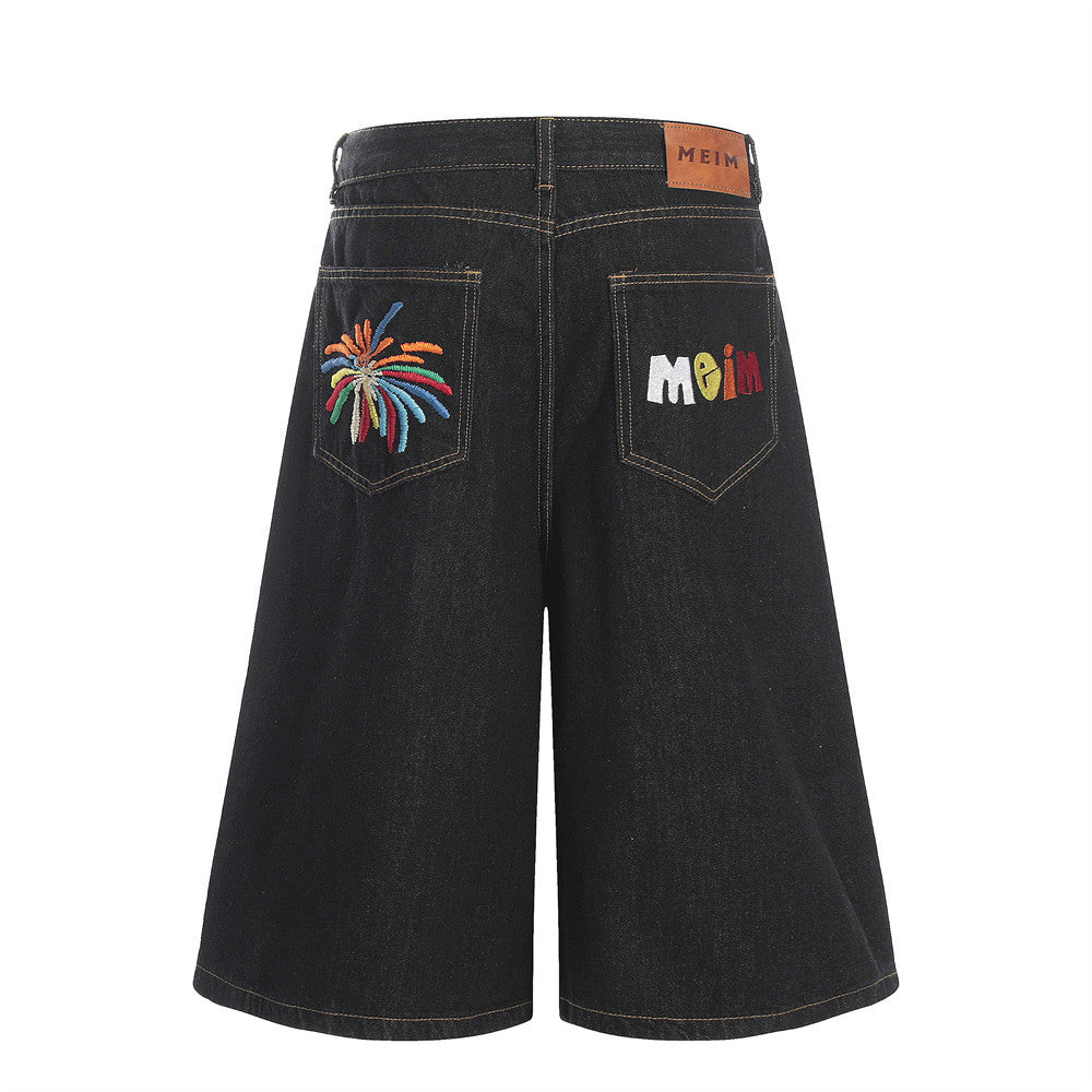Embroidered Denim Shorts for Men - Harajuku Style