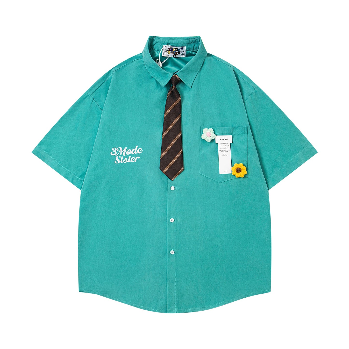 Retro Letter Embroidery Decorative Collar Shirt