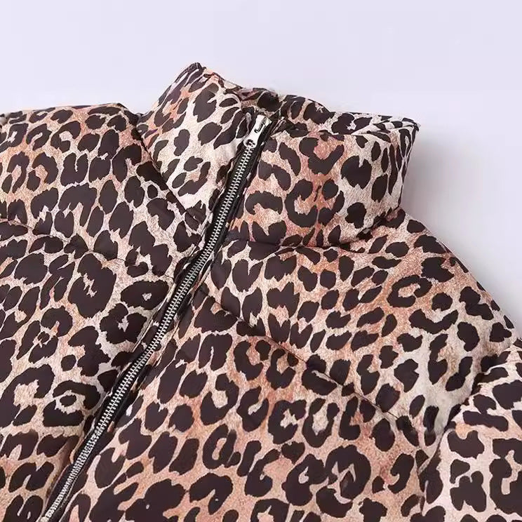 Women's Leopard Print Stand-Up Collar Jacket