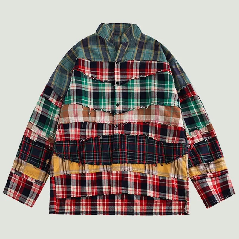 Harajuku Broken Patchwork Plaid Shirt
