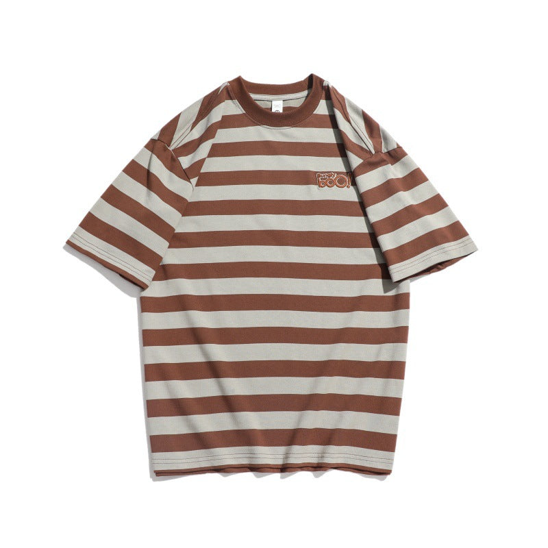 Harajuku Style Embroidered Striped T-Shirt
