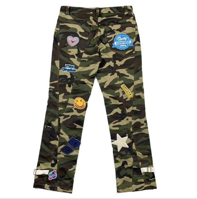 Harajuku Style Camo Cargo Pants with Embroidered Smiley Face