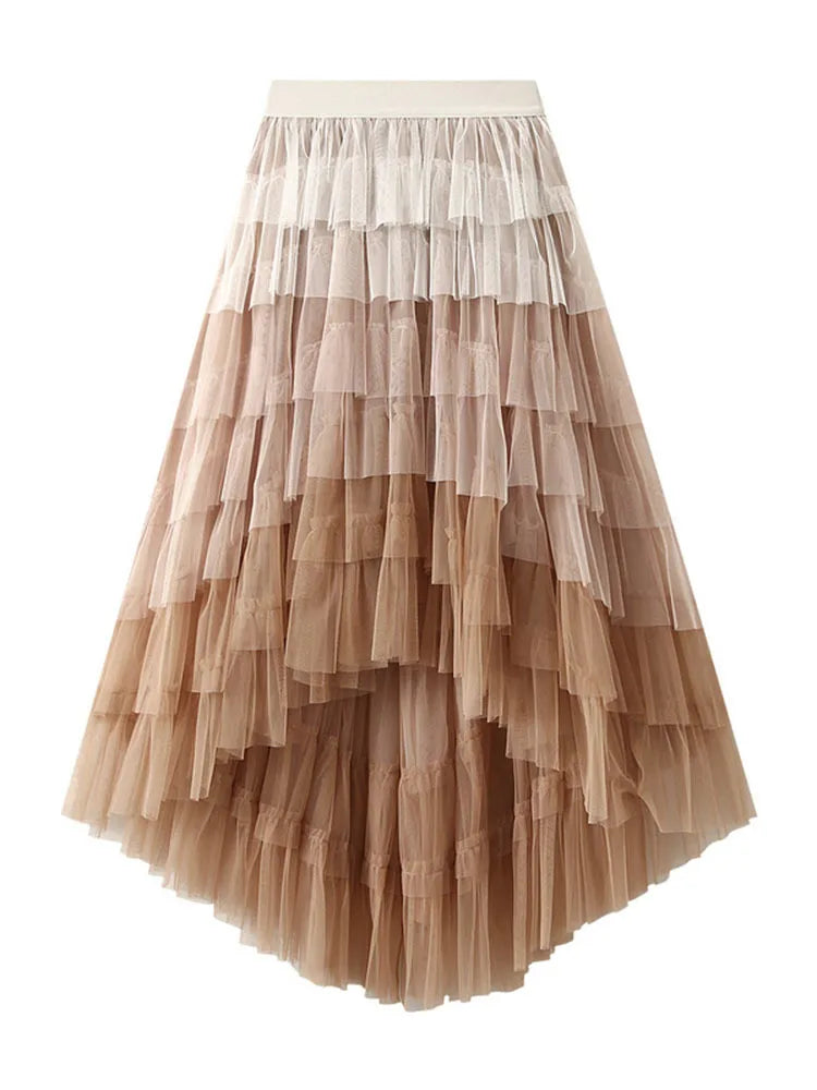 Harajuku Style Irregular Mesh Gradient Pleated Skirt