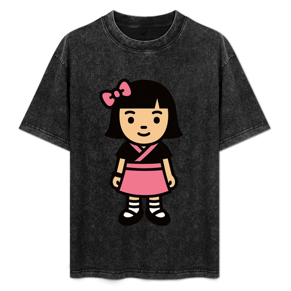 Kawaii Harajuku Girl Vintage Wash Off Shoulder T-Shirt
