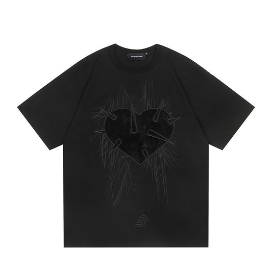 Harajuku Style Water Washed Plush Heart Loose T-Shirt
