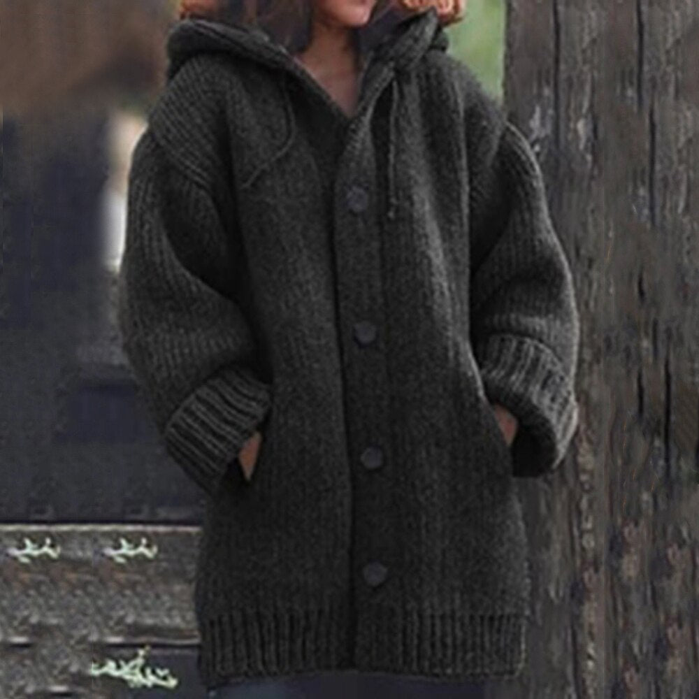 Harajuku Style Women’s Hooded Cardigan - Winter Knitted Sweater