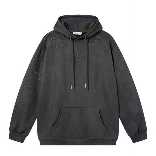 Thorn Embroidered Suede Hoodie