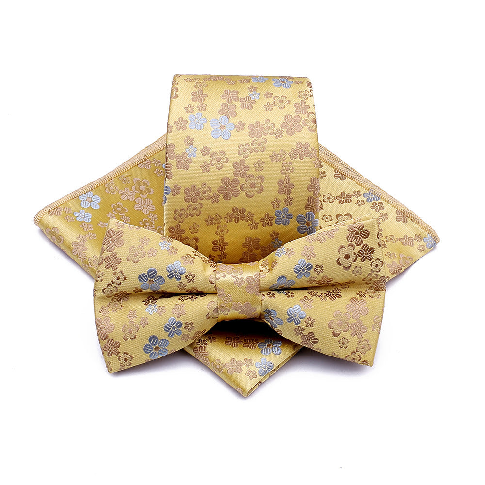 Polyester Tie Men's Jacquard Cashew Flower Floral Bow Tie Set