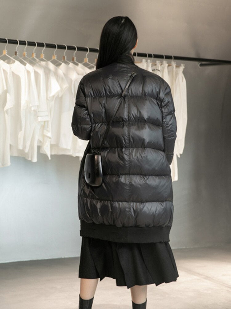 Harajuku Style Loose Fit Black Spliced Down Jacket