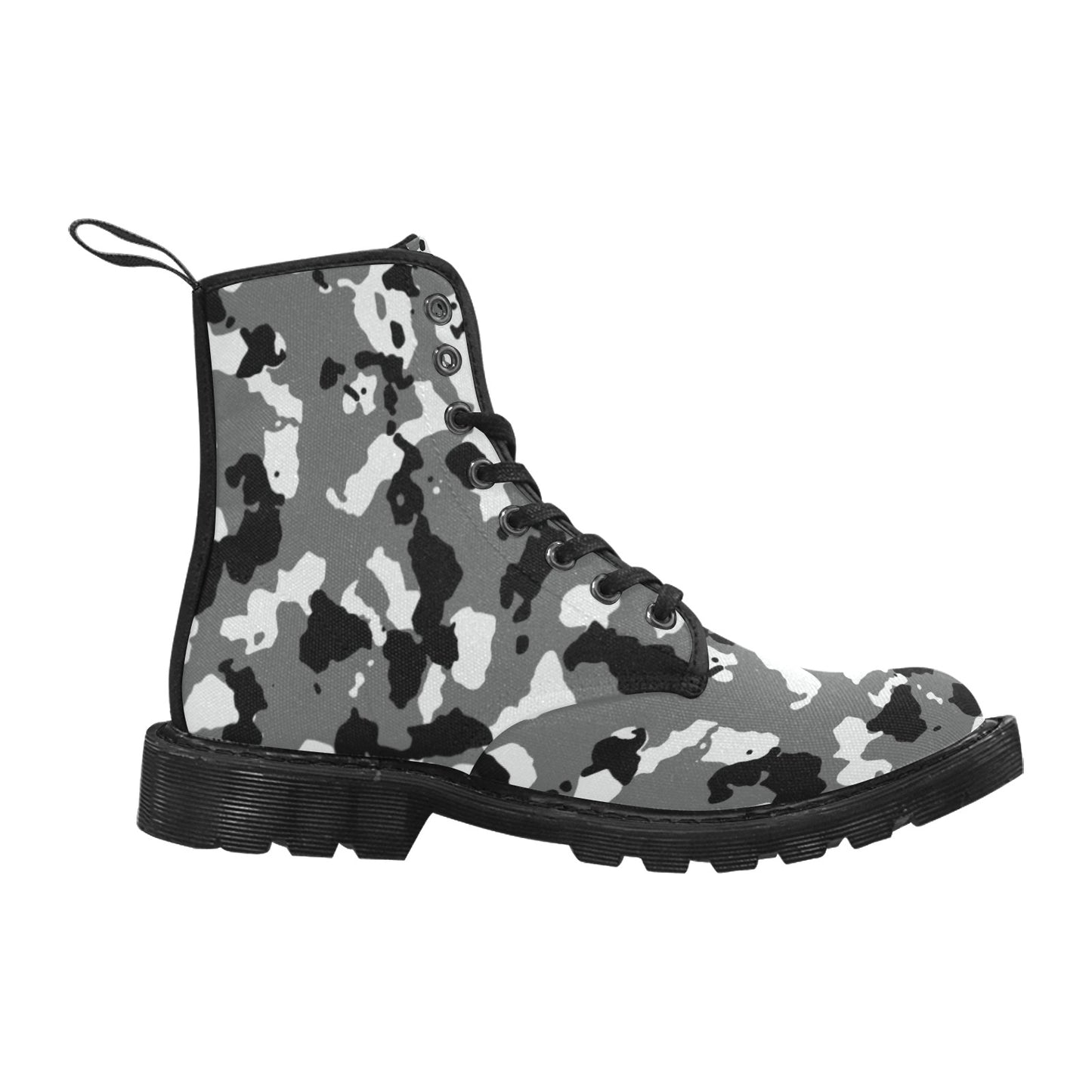 Black and White Camo Women's Lace Up Canvas Boots