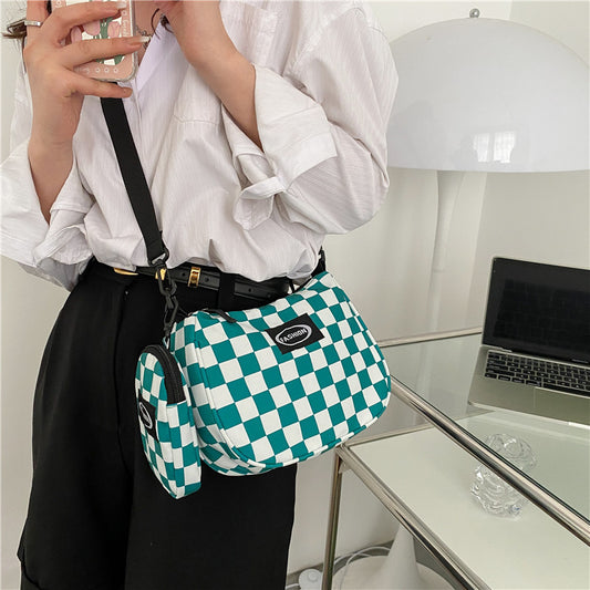 Trendy Checkerboard Messenger Bag - Harajuku Style