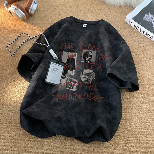 Harajuku Tie-Dye Oversized Short Sleeve T-Shirt — Trendy Couple Loose Round Neck Top