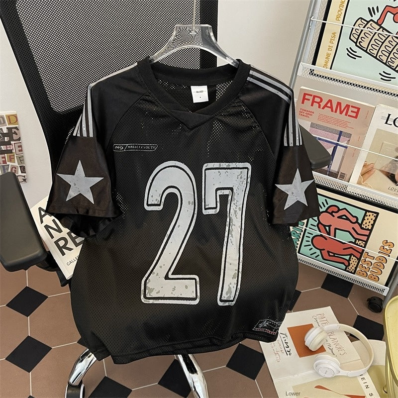 Harajuku Style Graffiti Print V-Neck Jersey