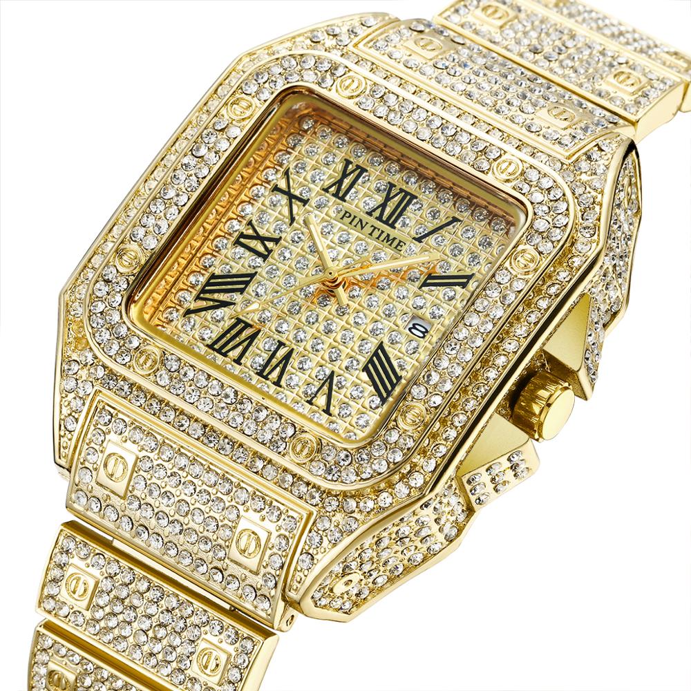 Luxury Square Diamond Quartz Watch for Men