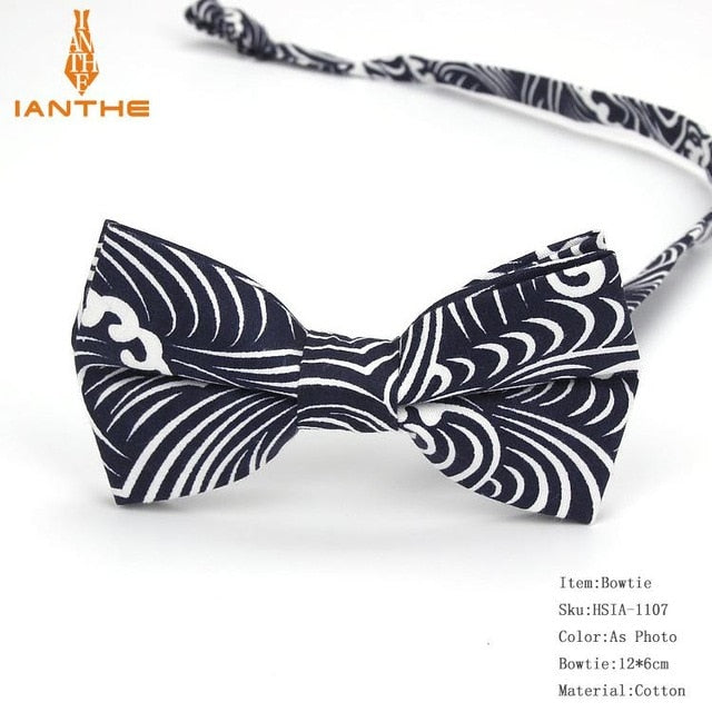 Cotton Vintage Anchor Print Bow Tie