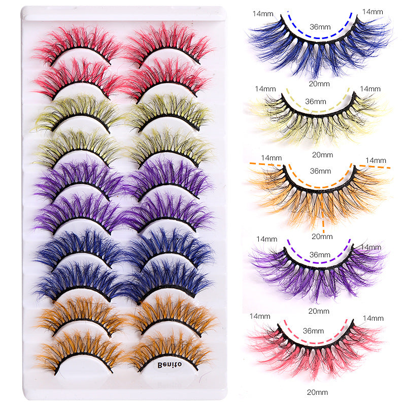 10 Pairs of 8D Fluffy Color Mink Hair Multilayer False Eyelashes