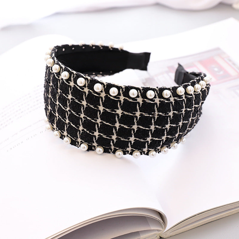 Nail Pearl Ethnic Plaid Hair Band
