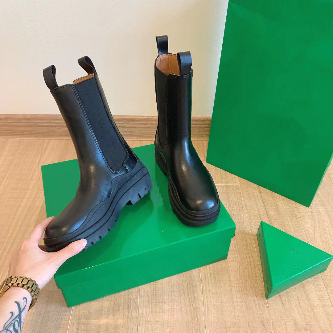 Women’s Chunky Heel Mid Calf Chelsea Boots