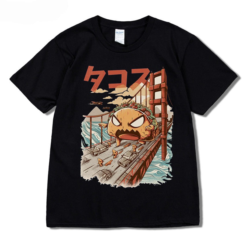 Harajuku Style Playful Rice Roll Graphic Tee for Men