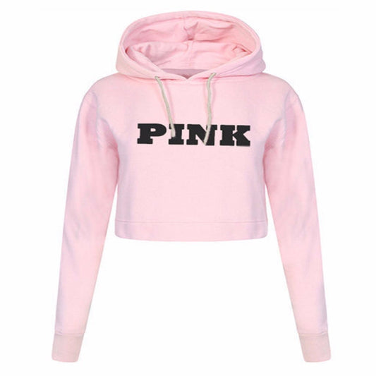Harajuku Style Pink Cropped Oversized Hoodie for Women