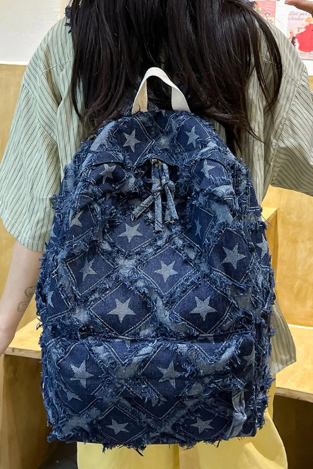 Playful Star Denim Backpack Bag
