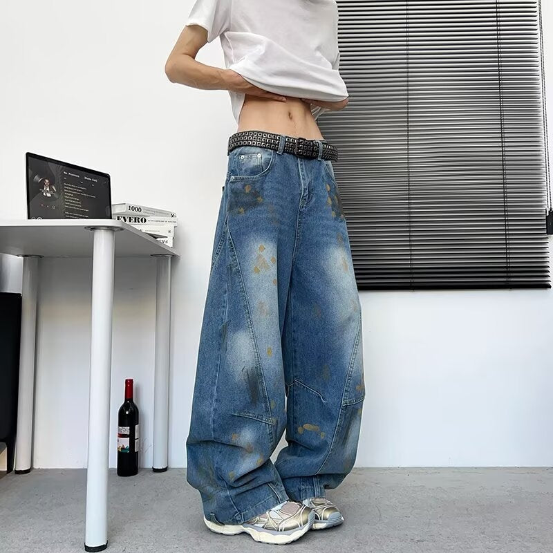 Playful Graffiti Curved Knife Jeans for Men