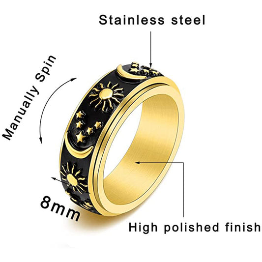 Titanium Steel Star Moon Sun Ring - Harajuku Style Jewelry