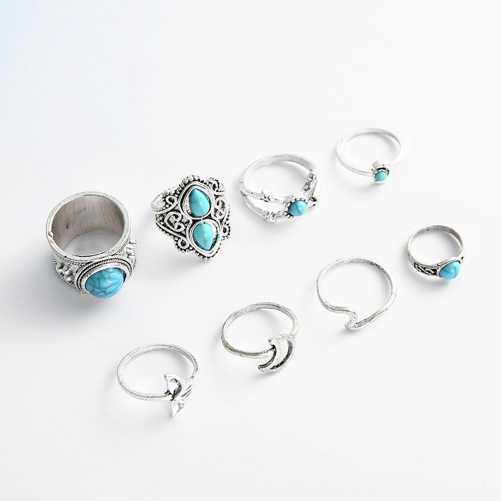Playful Crescent Fish Tail Diamond Set Ring - 8-Piece Combo