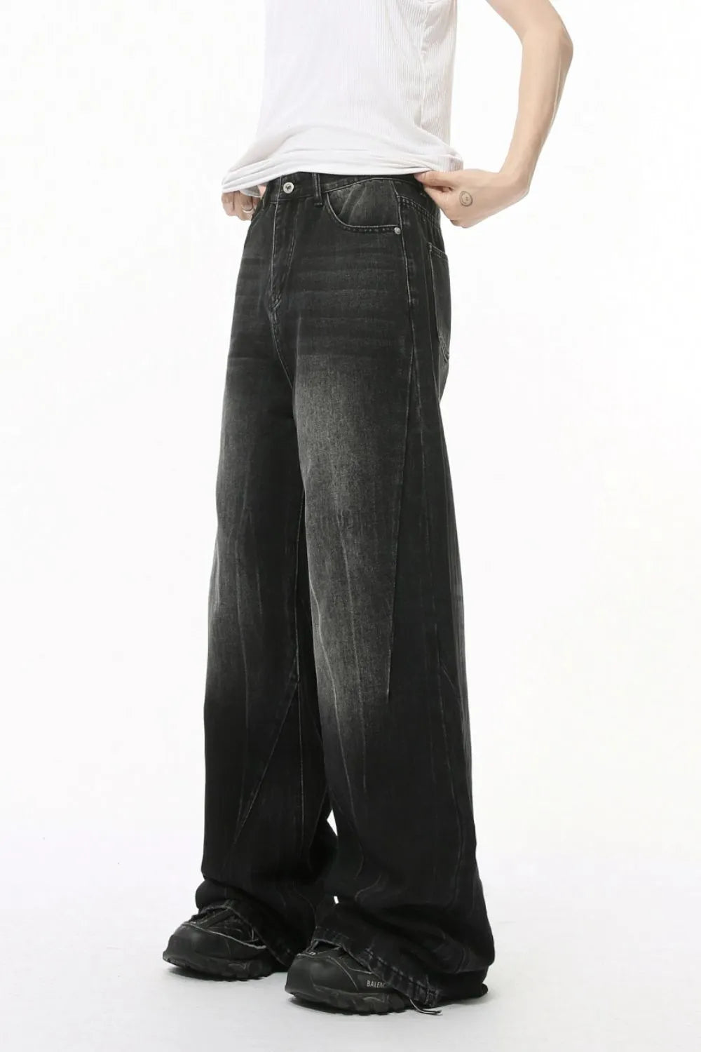 Washed Lightning Pattern Wide Leg Jeans - Harajuku Style
