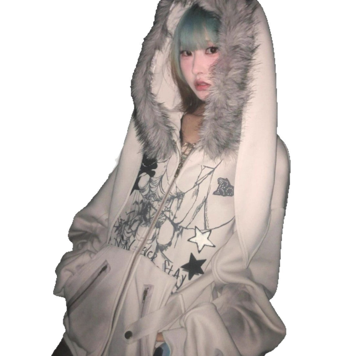 Fur Collar Rabbit Ear Hoodie for Women