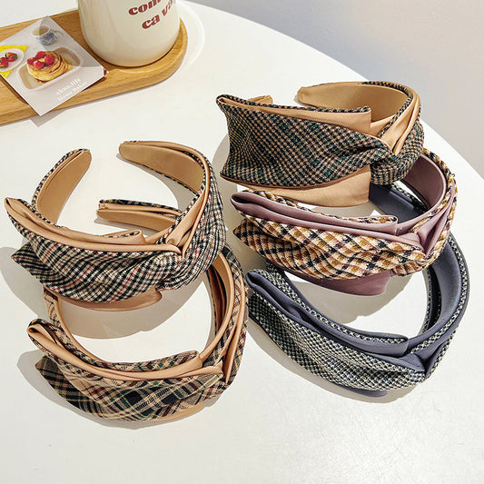 Plaid College Style Fabric Hair Bow Headband
