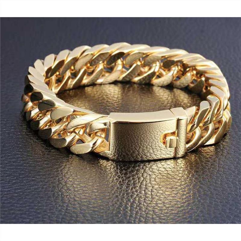 Trendy 18K Gold Plated Double Buckle Bracelet for Men