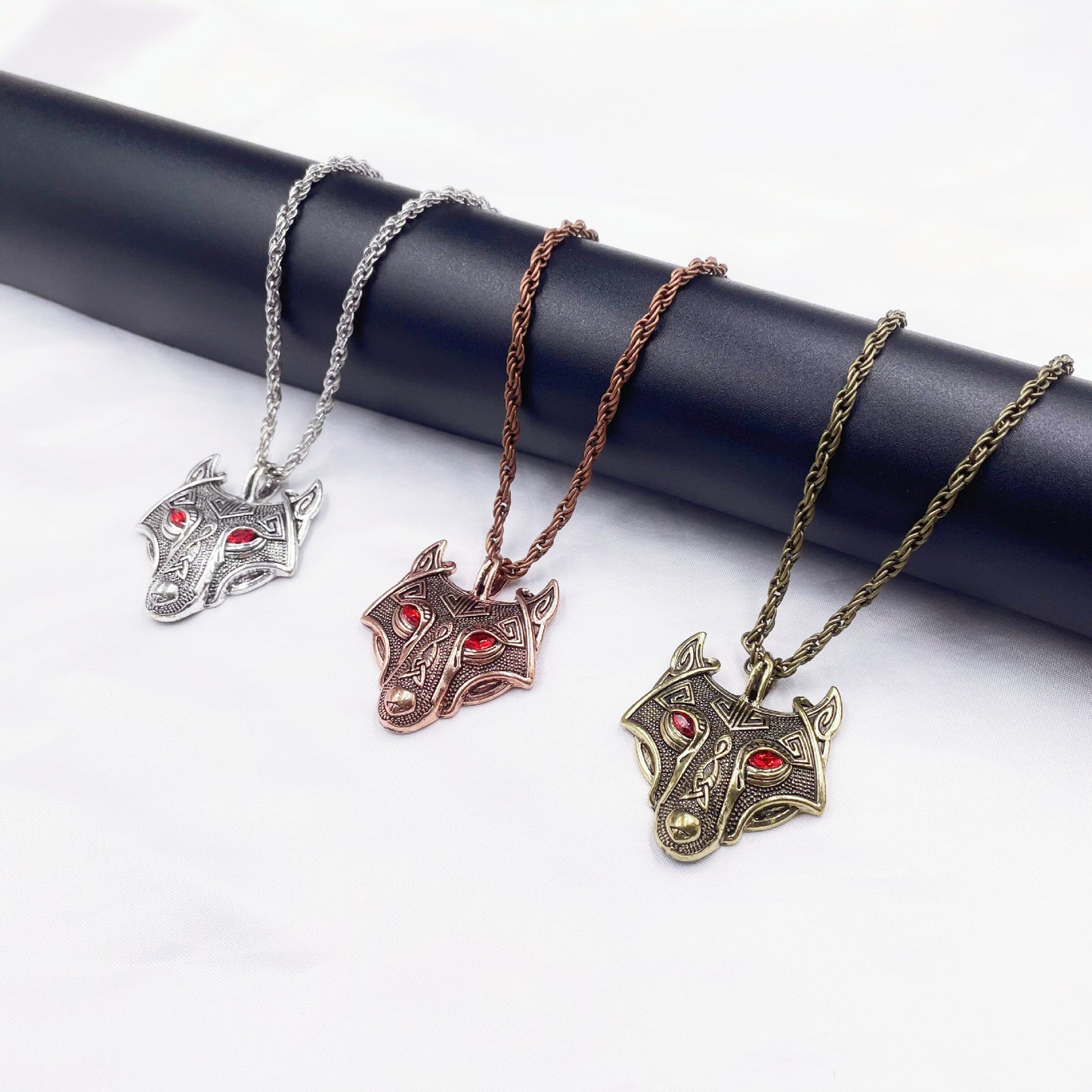 Men's Nordic Viking Wolf Head Pendant Necklace