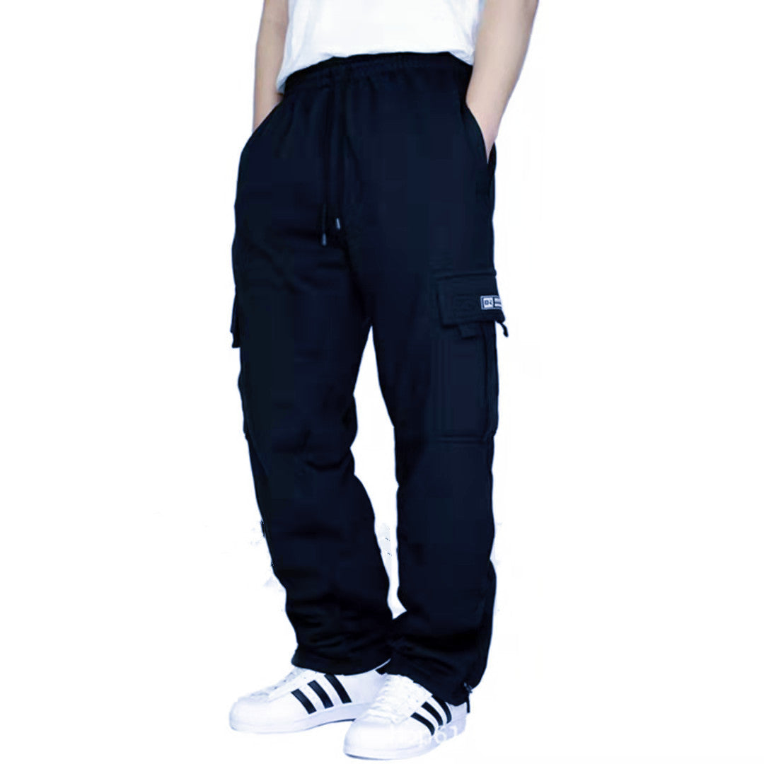 Harajuku Style Casual Pants with Plush Cuffs and Pockets